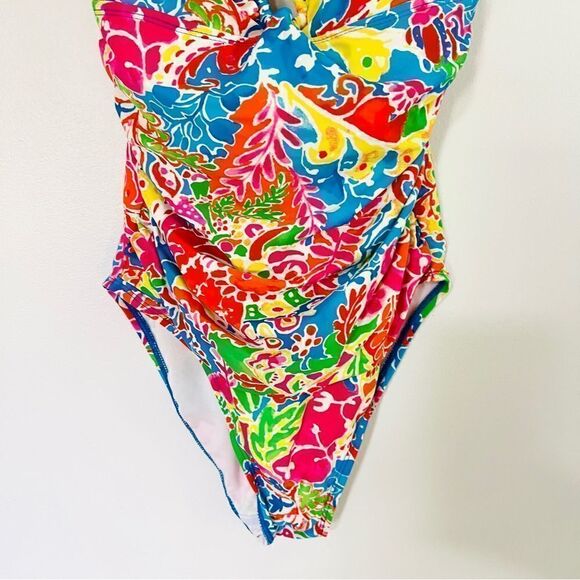 Lauren Ralph Lauren Vibrant Floral Swimsuit One Piece Ruched Rare Print 10 - Picture 4 of 6